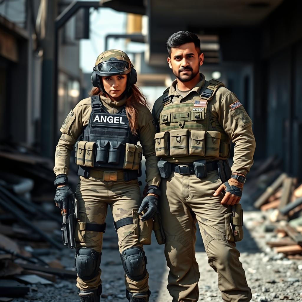 Two female commandos, named Angel and a male commando named Syed, standing side by side