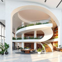 A modern office design visualization featuring the following characteristics: 
- Land size: 15 meters by 30 meters