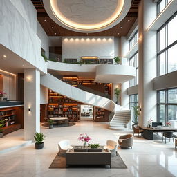 A modern office interior design incorporating the following features: Land size of 15 meters by 30 meters