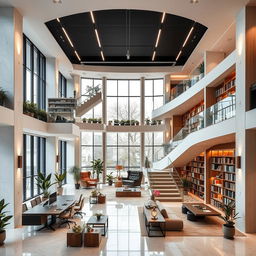 A modern office interior design incorporating the following features: Land size of 15 meters by 30 meters