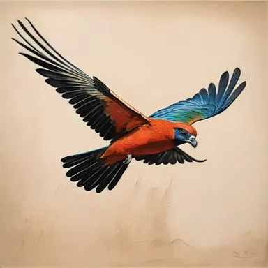 The painting depicted an acaudate bird in flight.