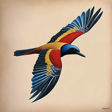The painting depicted an acaudate bird in flight.