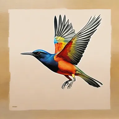 The painting depicted an acaudate bird in flight.