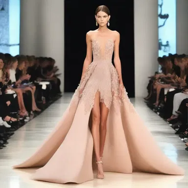 The designer showcased a stunning dress with an acaudate silhouette.