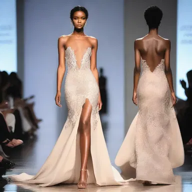 The designer showcased a stunning dress with an acaudate silhouette.
