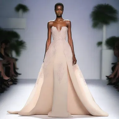 The designer showcased a stunning dress with an acaudate silhouette.
