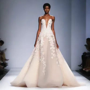 The designer showcased a stunning dress with an acaudate silhouette.