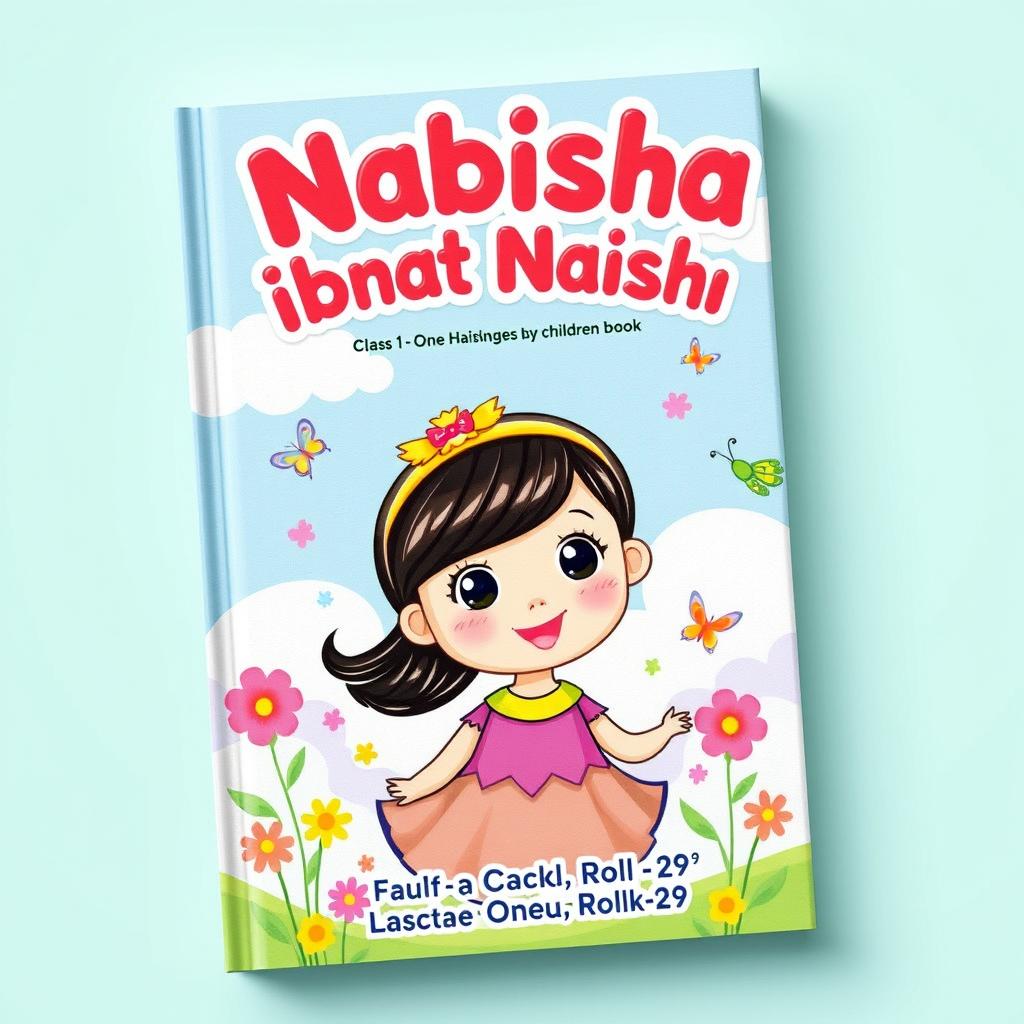 A whimsical and colorful book cover design for a children's book titled 'Nabisha Ibnat Naisha'