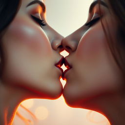 Two beautifully stylized lips, perfectly shaped, in the act of kissing each other