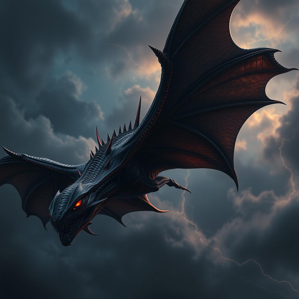 A terrifying creature soaring through the sky, unlike any earthly being