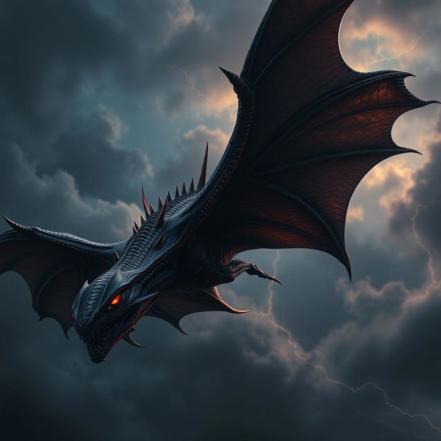A terrifying creature soaring through the sky, unlike any earthly being