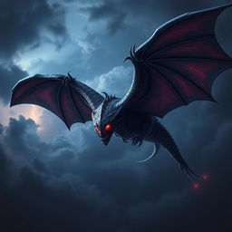 A terrifying creature soaring through the sky, unlike any earthly being