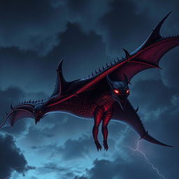 A terrifying creature soaring through the sky, unlike any earthly being