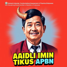 A creative and whimsical poster featuring a portrait of Muhaimin Iskandar, the Coordinating Minister for Community Empowerment of the Republic of Indonesia