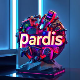 A beautifully crafted statue shaped like the Pardis brand logo, designed with intricate details that reflect computer gaming themes