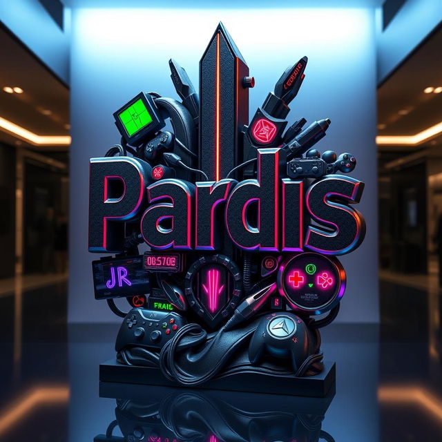 A beautifully crafted statue shaped like the Pardis brand logo, designed with intricate details that reflect computer gaming themes