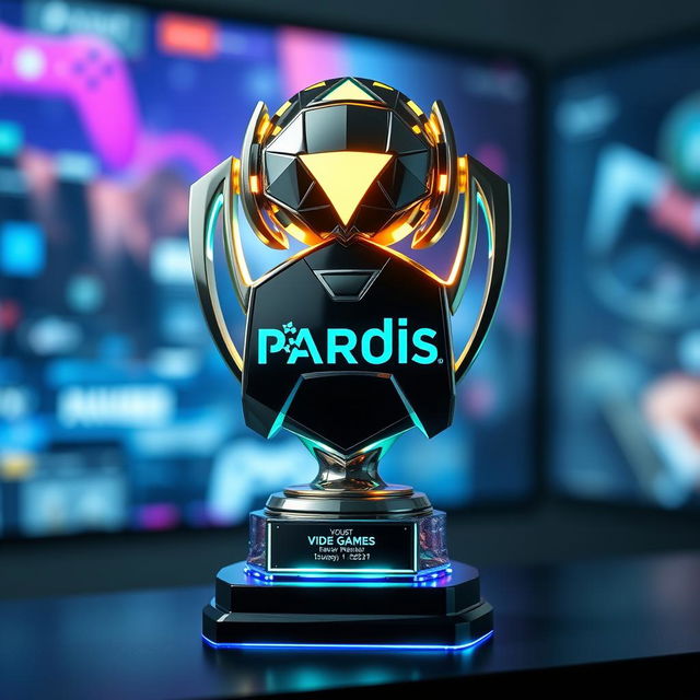 A stunning trophy in the shape of the Pardis brand logo, designed specifically to represent video games