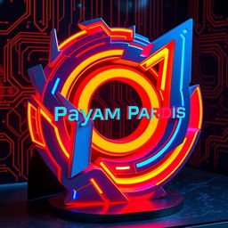 A stunning and artistic sculpture shaped like the Payam Pardis brand logo, beautifully crafted and designed to symbolize computer gaming