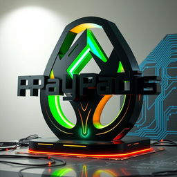 A stunning and artistic sculpture shaped like the Payam Pardis brand logo, beautifully crafted and designed to symbolize computer gaming