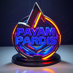 A stunning and artistic sculpture shaped like the Payam Pardis brand logo, beautifully crafted and designed to symbolize computer gaming