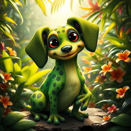 A whimsical and imaginative creature known as a 'sapoperro', combining traits of a dog and a frog