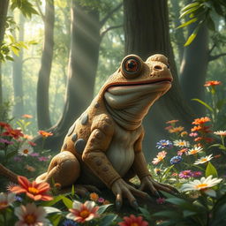 A highly realistic depiction of a 'sapoperro', which is a whimsical and fantastical hybrid creature that combines features of a sapo (toad) and a perro (dog)