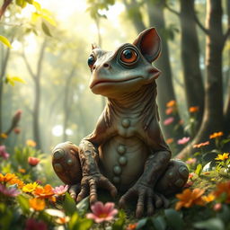 A highly realistic depiction of a 'sapoperro', which is a whimsical and fantastical hybrid creature that combines features of a sapo (toad) and a perro (dog)