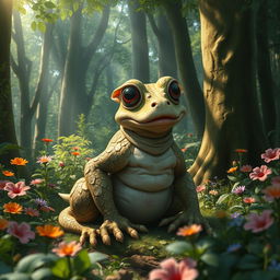 A highly realistic depiction of a 'sapoperro', which is a whimsical and fantastical hybrid creature that combines features of a sapo (toad) and a perro (dog)