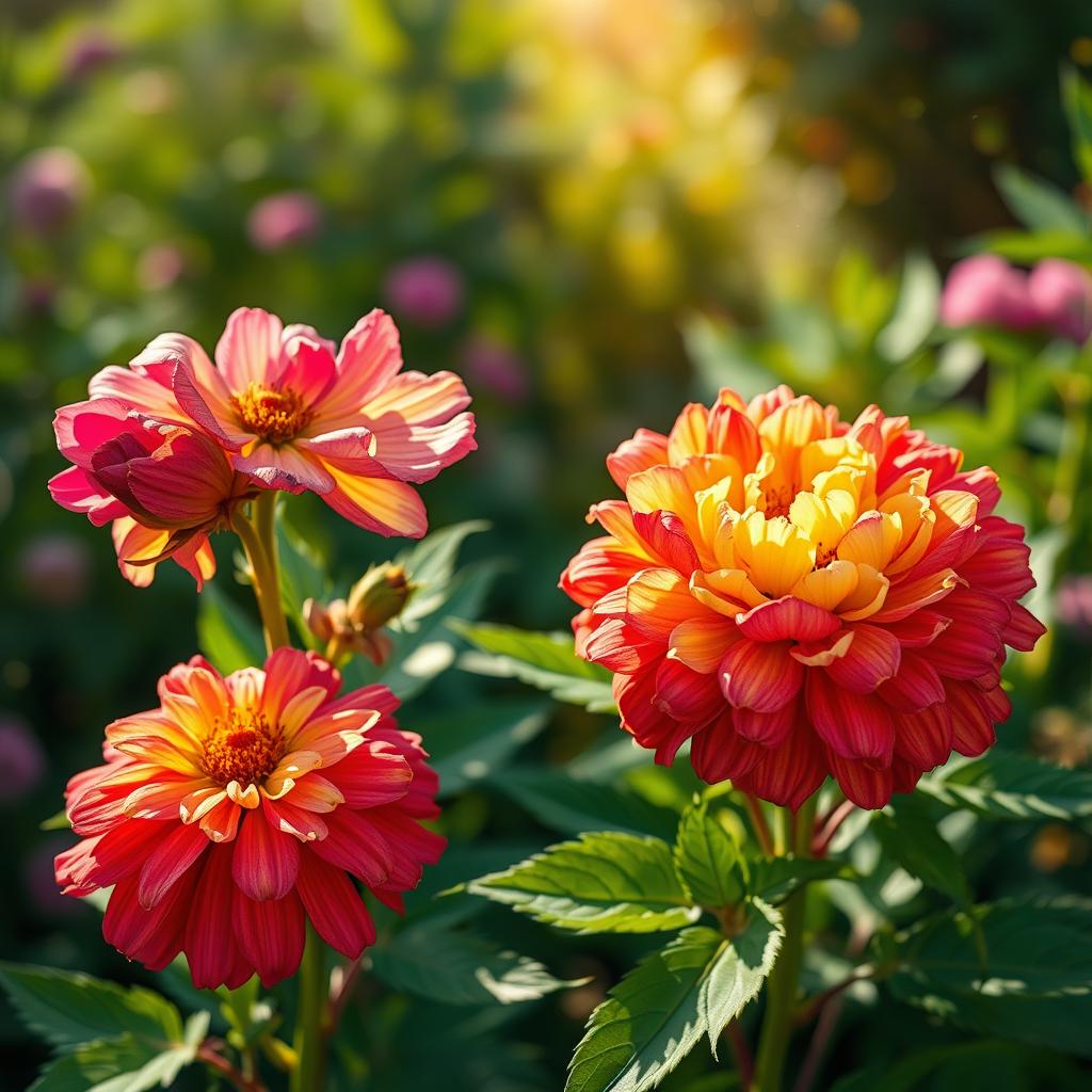 A striking transformation scene showcasing dying flowers magically morphing into vibrant, healthy blooms