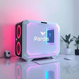 A stunningly beautiful computer system designed in the shape of the Pardis brand logo, featuring sleek lines and an elegant design