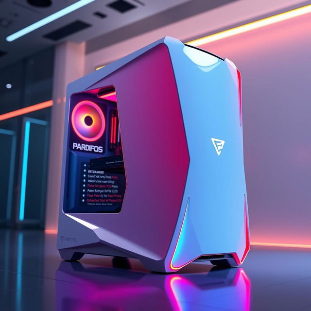 A stunning, futuristic computer system shaped like the Pardis brand logo