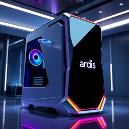 A stunning, futuristic computer system shaped like the Pardis brand logo