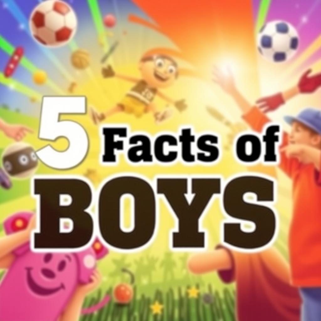A bold and stylish overlay of the text '5 Facts of Boys' prominently displayed in a modern, eye-catching font across the center of a vibrant and playful background