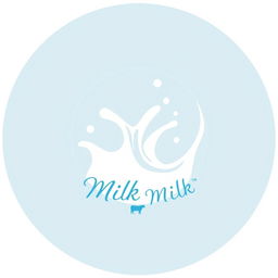 A modern and minimalist logo design for a milk brand featuring a stylized milk splash in the center, surrounded by a circular or oval shape
