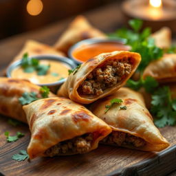 A close-up image of delicious grilled sambusas, a popular Middle Eastern snack
