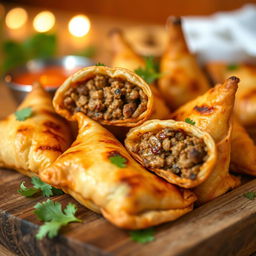 A close-up image of delicious grilled sambusas, a popular Middle Eastern snack