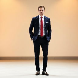 A formal attire featuring a sleek, tailored blazer for men, paired with a crisp white dress shirt and a smart tie