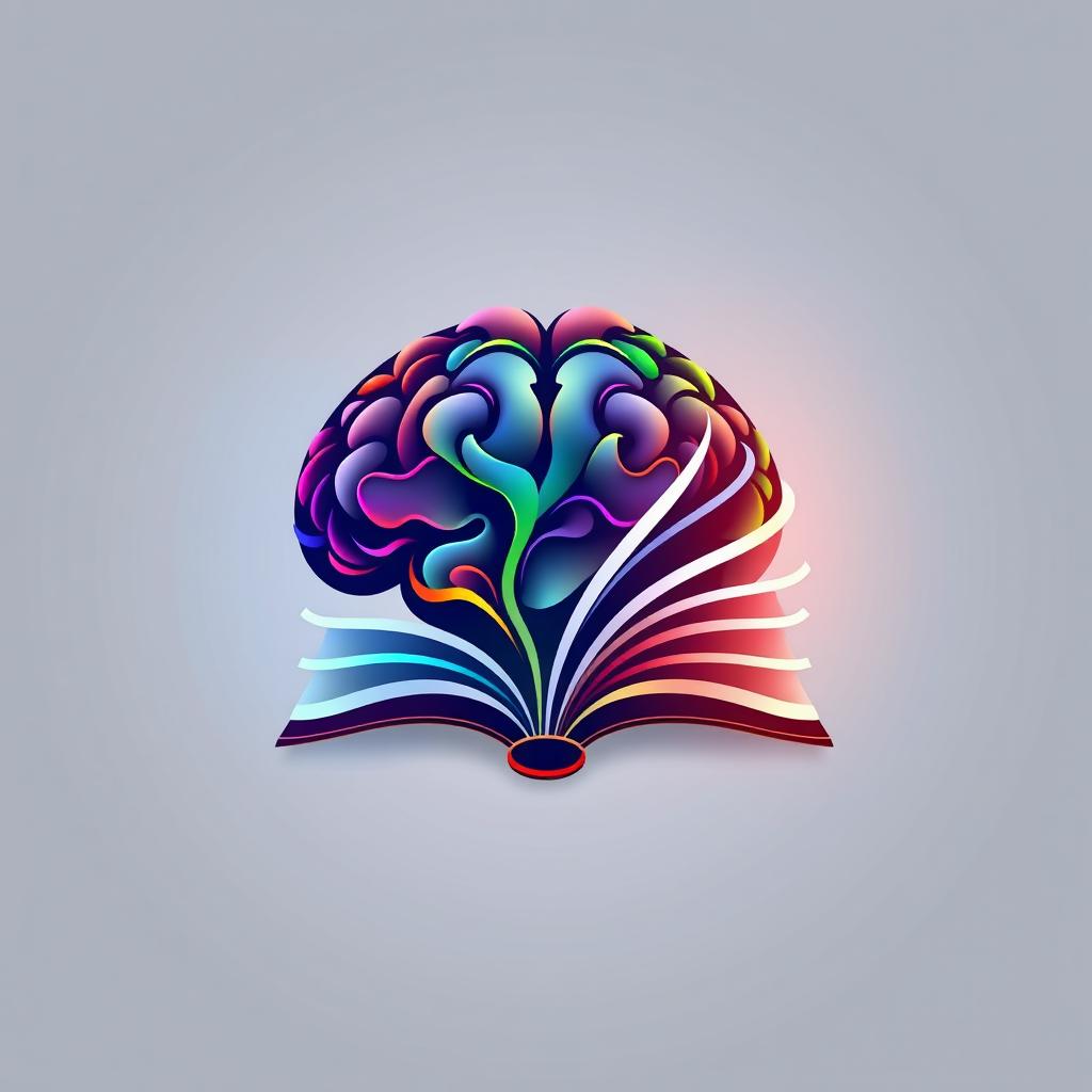 A creative and artistic representation of a logo combining a brain with the shape of an open book