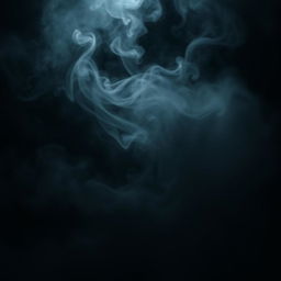 A dramatic scene filled with swirling, dense smoke in varying shades of gray and black, creating an atmosphere of mystery and intrigue
