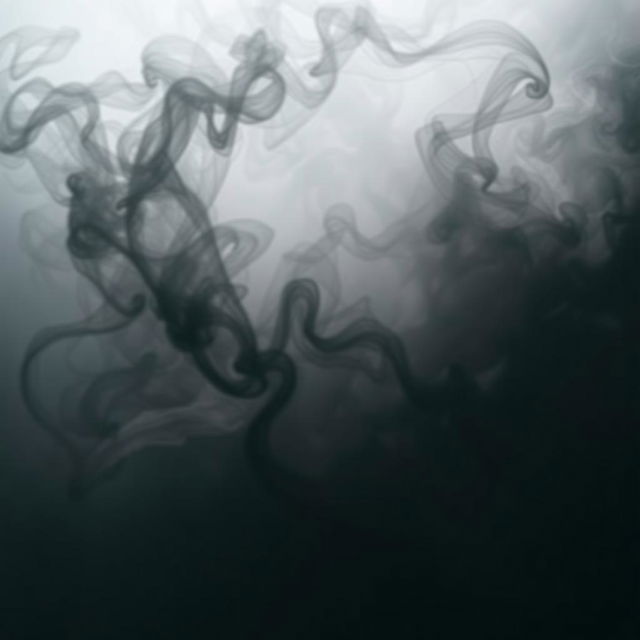 A dramatic scene filled with swirling, dense smoke in varying shades of gray and black, creating an atmosphere of mystery and intrigue