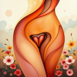 An artistic representation focusing on the beauty and elegance of the female form, specifically highlighting a vagina within an abstract, tasteful context
