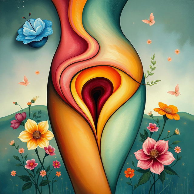 An artistic representation focusing on the beauty and elegance of the female form, specifically highlighting a vagina within an abstract, tasteful context