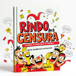 A creative book cover design featuring the title "Rindo na Censura: Um Manual de Sobrevivência ao Politicamente Incorreto" in bold and playful typography