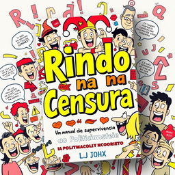 A creative book cover design featuring the title "Rindo na Censura: Um Manual de Sobrevivência ao Politicamente Incorreto" in bold and playful typography