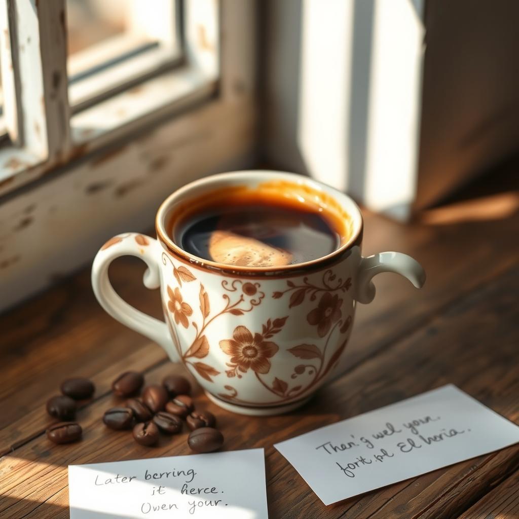 A beautifully crafted ceramic coffee cup filled with rich, steaming espresso, resting on a rustic wooden table