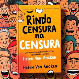 A captivating book cover design titled 'Rindo na Censura: Um Manual de Sobrevivência ao Politicamente Incorreto' by Helen Von Ancken