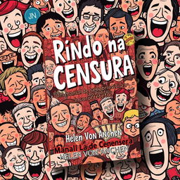 A captivating book cover design titled 'Rindo na Censura: Um Manual de Sobrevivência ao Politicamente Incorreto' by Helen Von Ancken