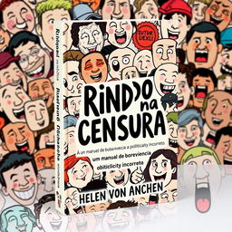 A captivating book cover design titled 'Rindo na Censura: Um Manual de Sobrevivência ao Politicamente Incorreto' by Helen Von Ancken