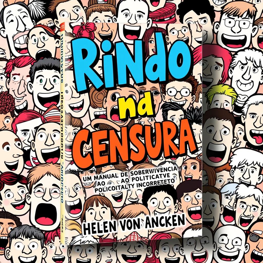 A captivating book cover design titled 'Rindo na Censura: Um Manual de Sobrevivência ao Politicamente Incorreto' by Helen Von Ancken