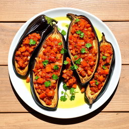 A beautifully arranged plate featuring Imam Bayildi, a traditional Turkish eggplant dish